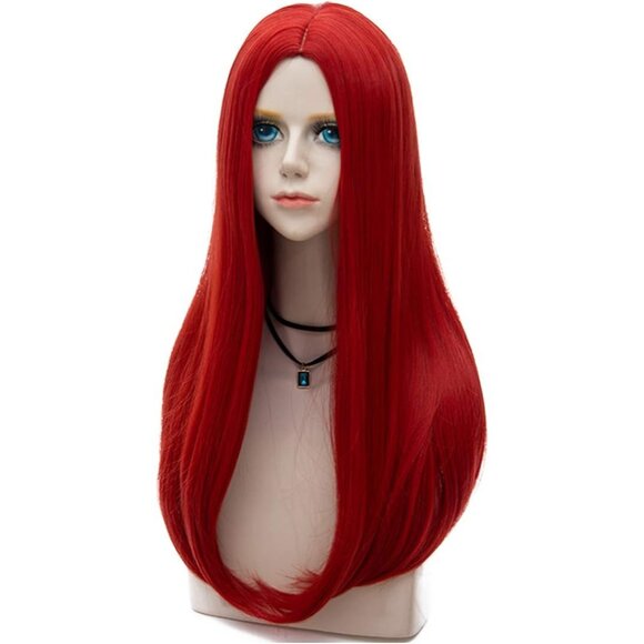 Women Red 60cm Long Straight Center Cosplay Wig for Halloween Costume Party - Picture 5 of 7